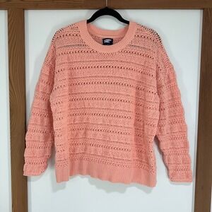 Lands' End Pointelle Crochet  Knit Sweater Womens 1X Pink Gandmacore